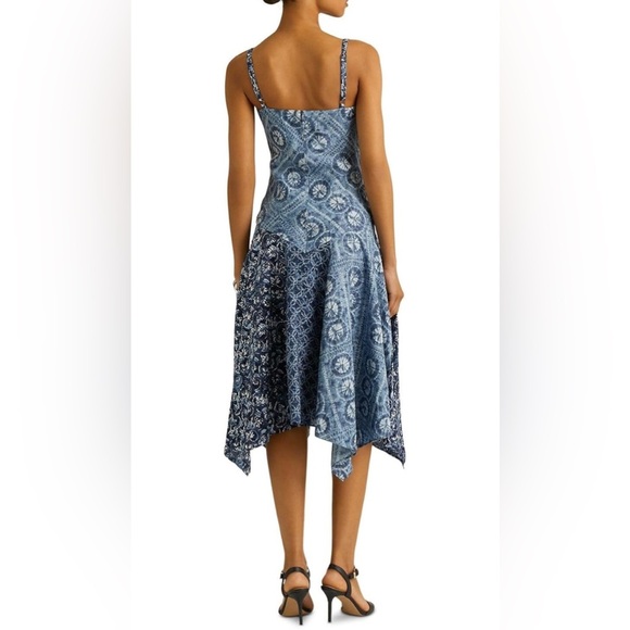 NWT Lauren Ralph Lauren Blue Patchwork-Print Linen Sleeveless Dress‎ Size 14 - Picture 5 of 13